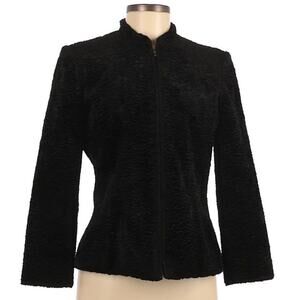 Louben‎ Thick Velvet Textured Full Zip Black Jacket